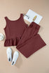 Solid Color Ribbed Ruffle Tank Top and Pants Set